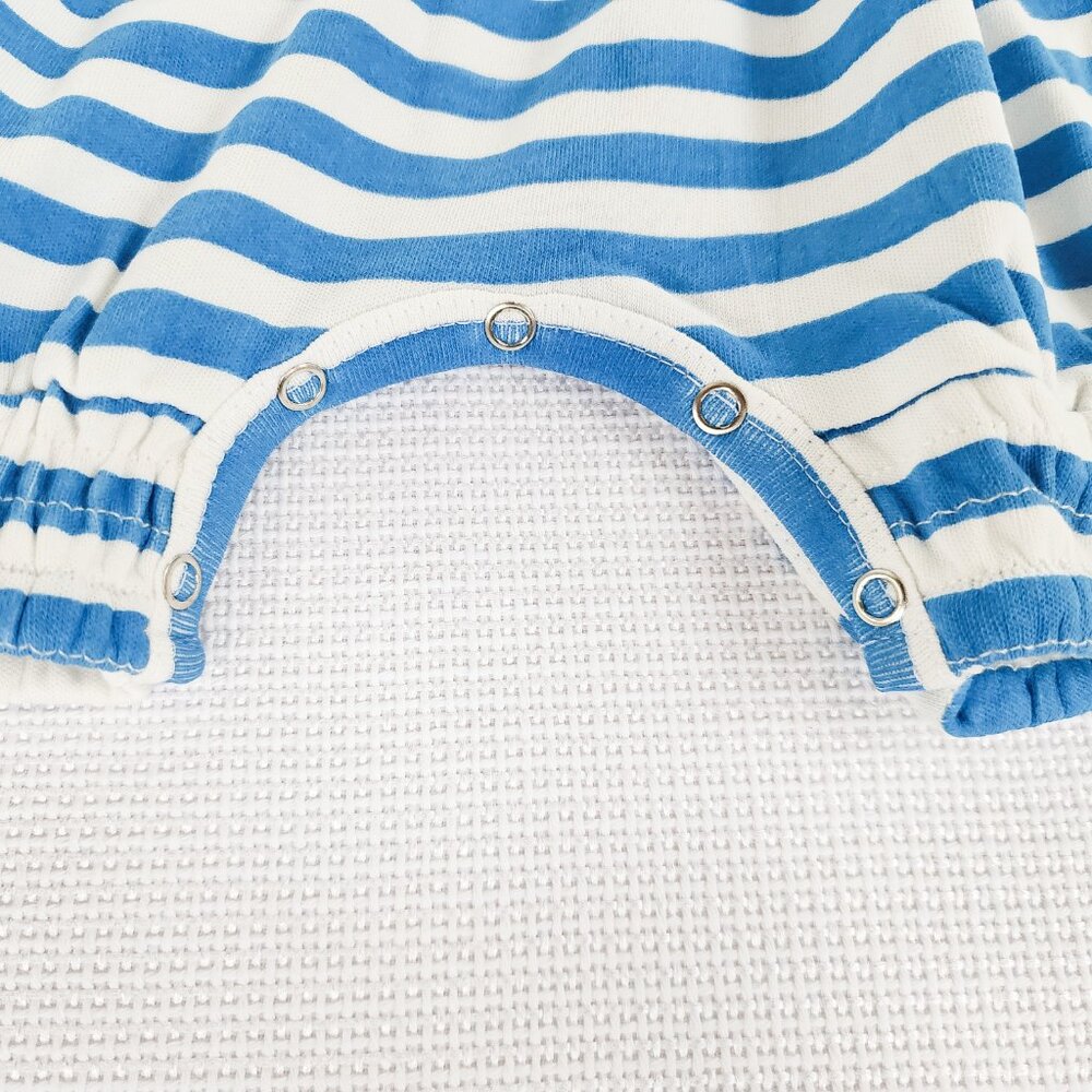 Kate Quinn Gathered Smock Tie Jumpsuit Mediterranean Stripe 0-3 Months Organic - Picture 7 of 10